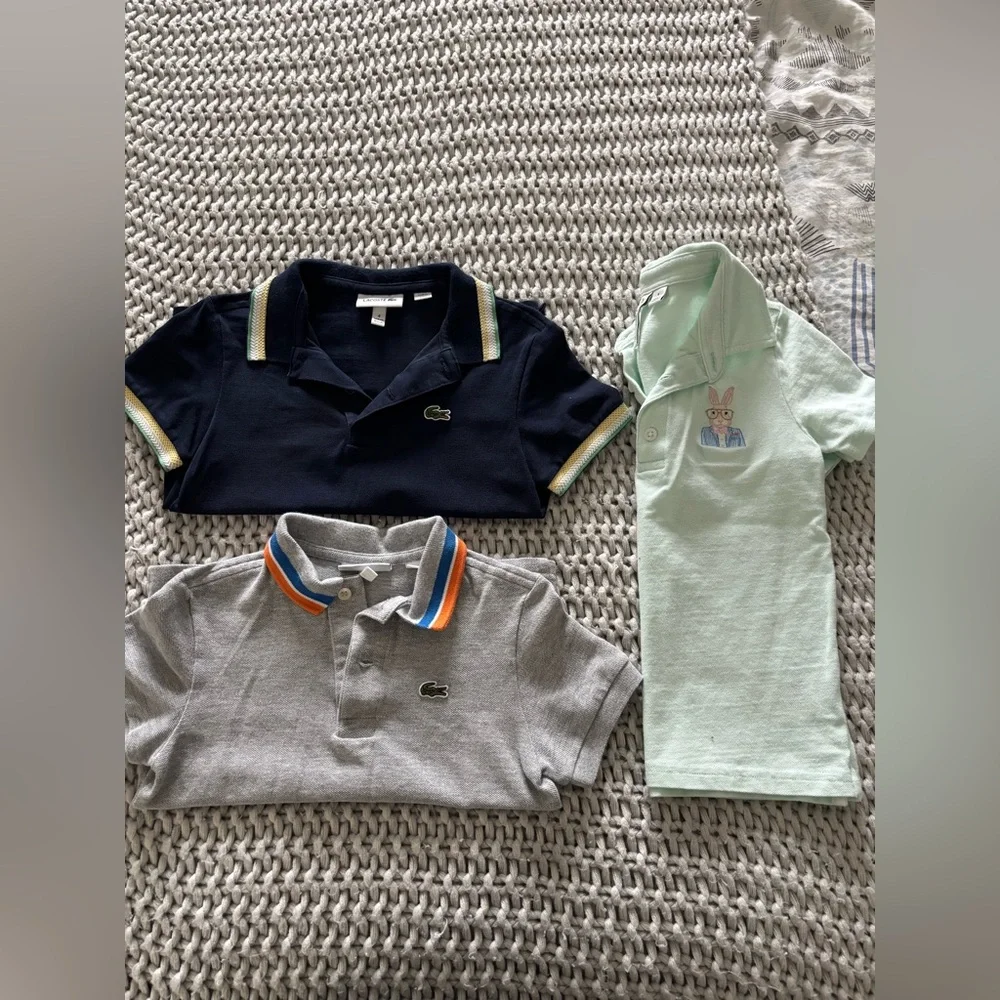 Lacoste / Janie and jack Kids Polo Shirt Trio - Navy, Gray, Light Green - Picture 1 of 7
